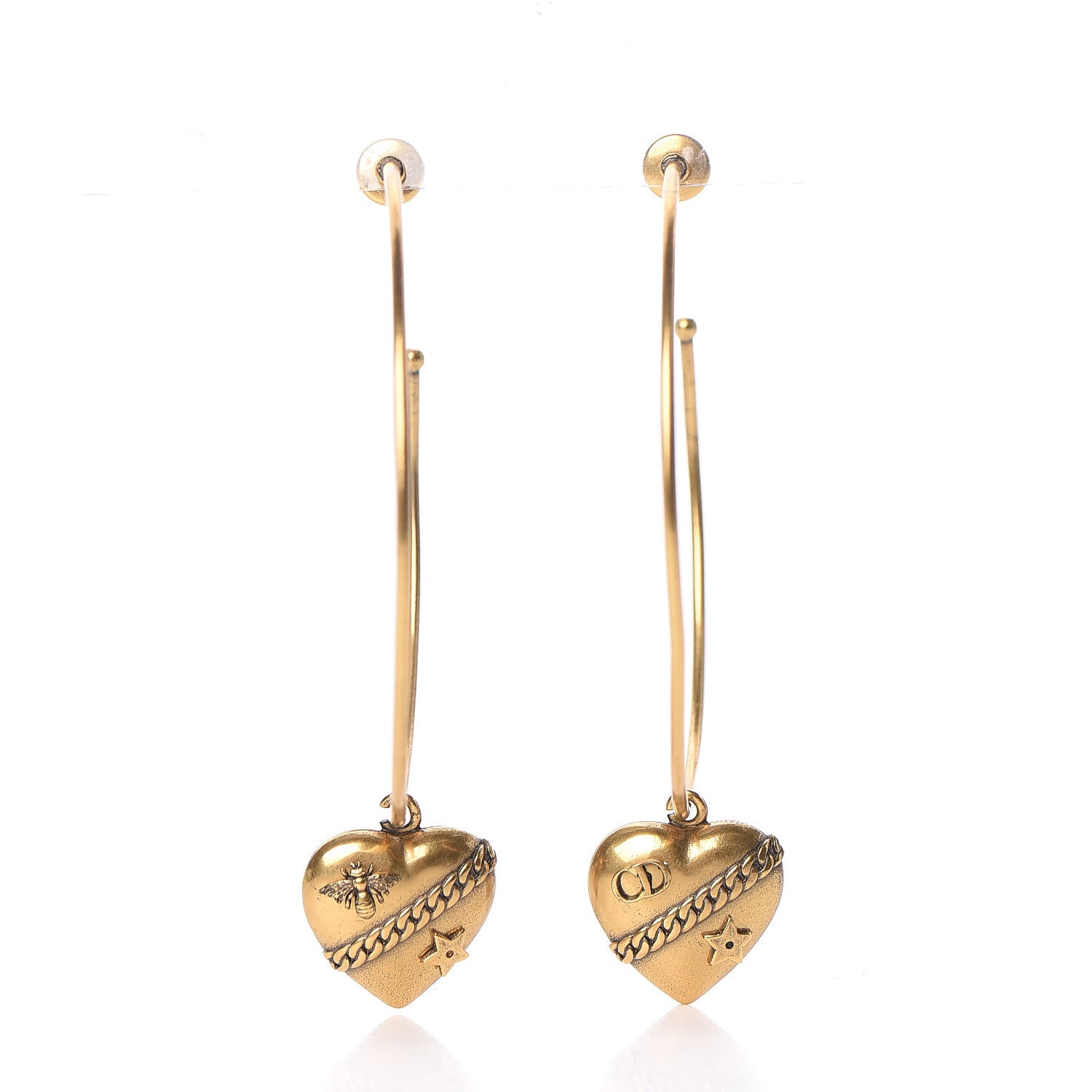 Christian Dior Metal Heart Hoop Earrings Gold 1 of 5