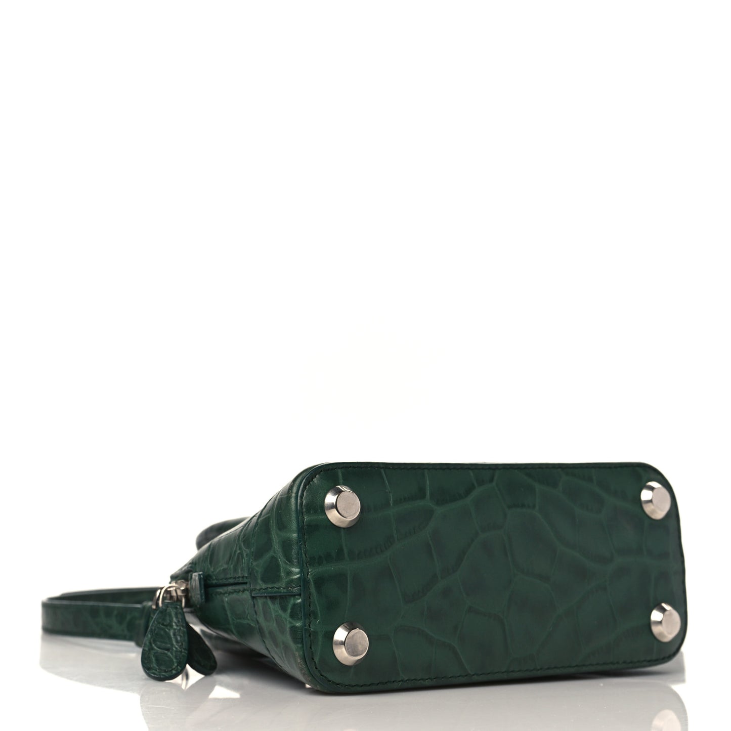 Calfskin Logo Crocodile Embossed XXS Ville Top Handle Bag Dark Green White