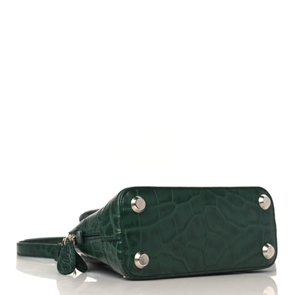 Balenciaga Calfskin Logo Crocodile Embossed XXS Ville Top Handle Bag Dark Green White 4 of 9