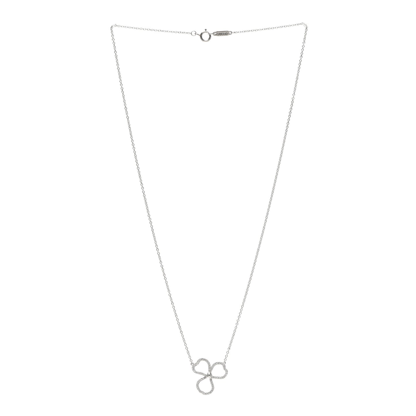 Platinum Diamond Small Paper Flowers Pendant Necklace