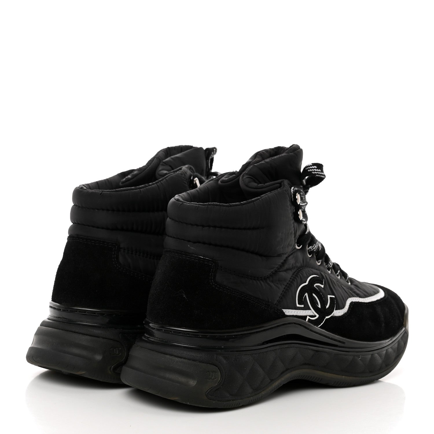 Chanel Fabric Calfskin Suede Womens CC Sneakers 36 Black 4 of 8