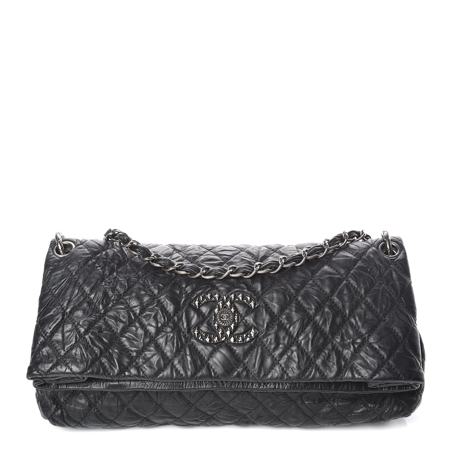Chanel Aged Calfskin Quilted Coco Rider Fold Over Flap Black 1 of 11