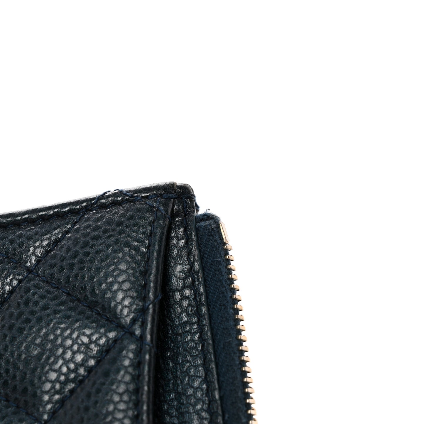 Metallic Caviar Quilted CC Zip Card Holder Dark Blue