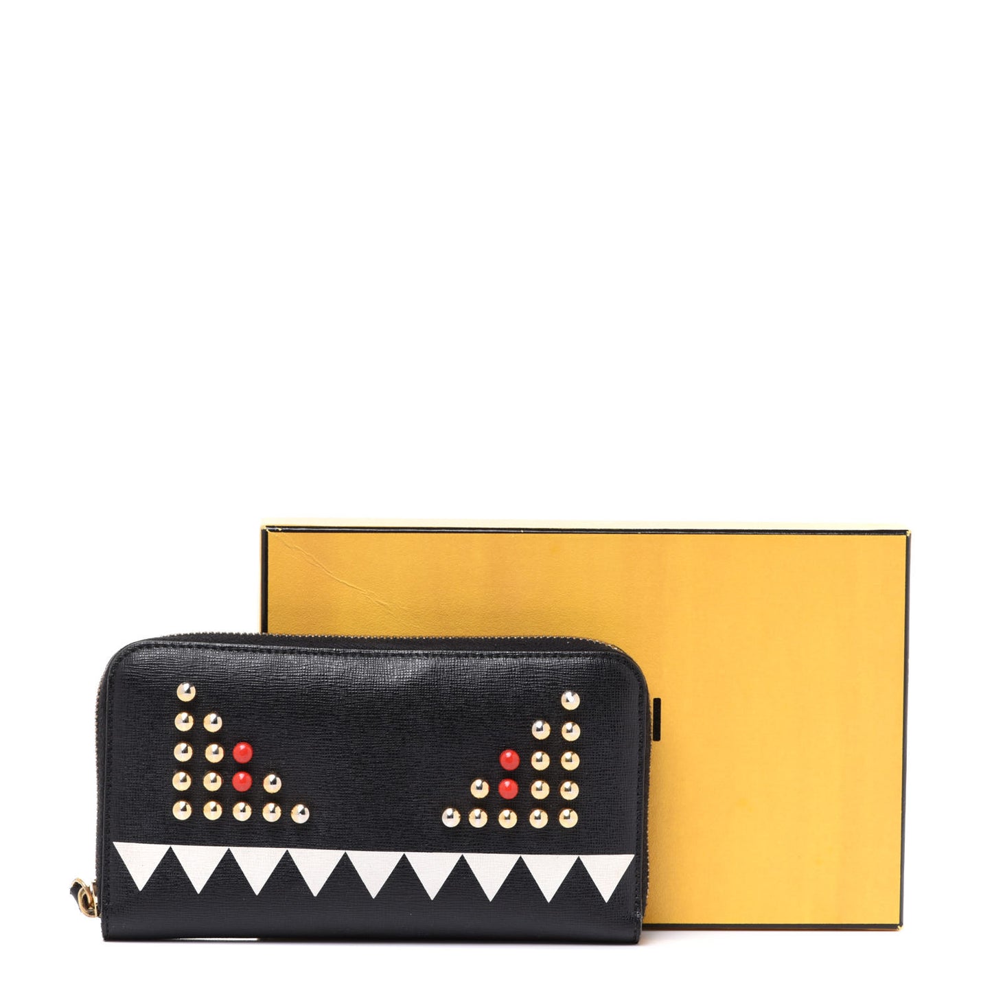Vitello Elite Studded Monster Zip Around Wallet Black