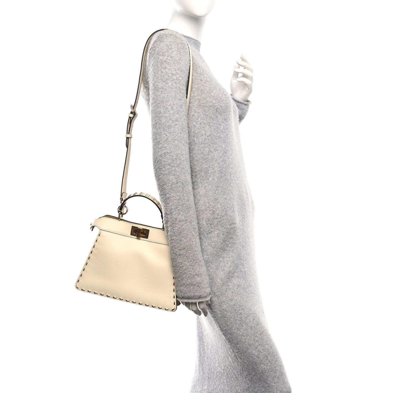 Fendi Vitello King Camoscio Metal Stitch Peekaboo I SEE U Satchel Pergamena Miele 2 of 10