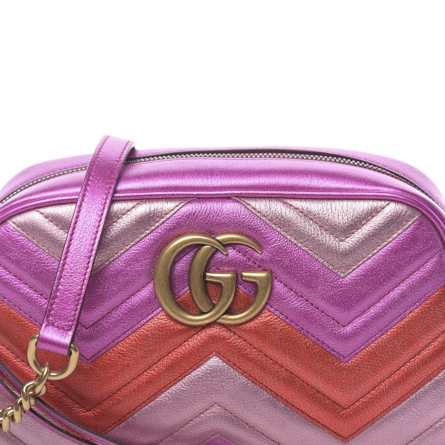 Laminated Nappa Matelasse Small GG Marmont Chain Shoulder Bag Fuxia Rosso Rosa