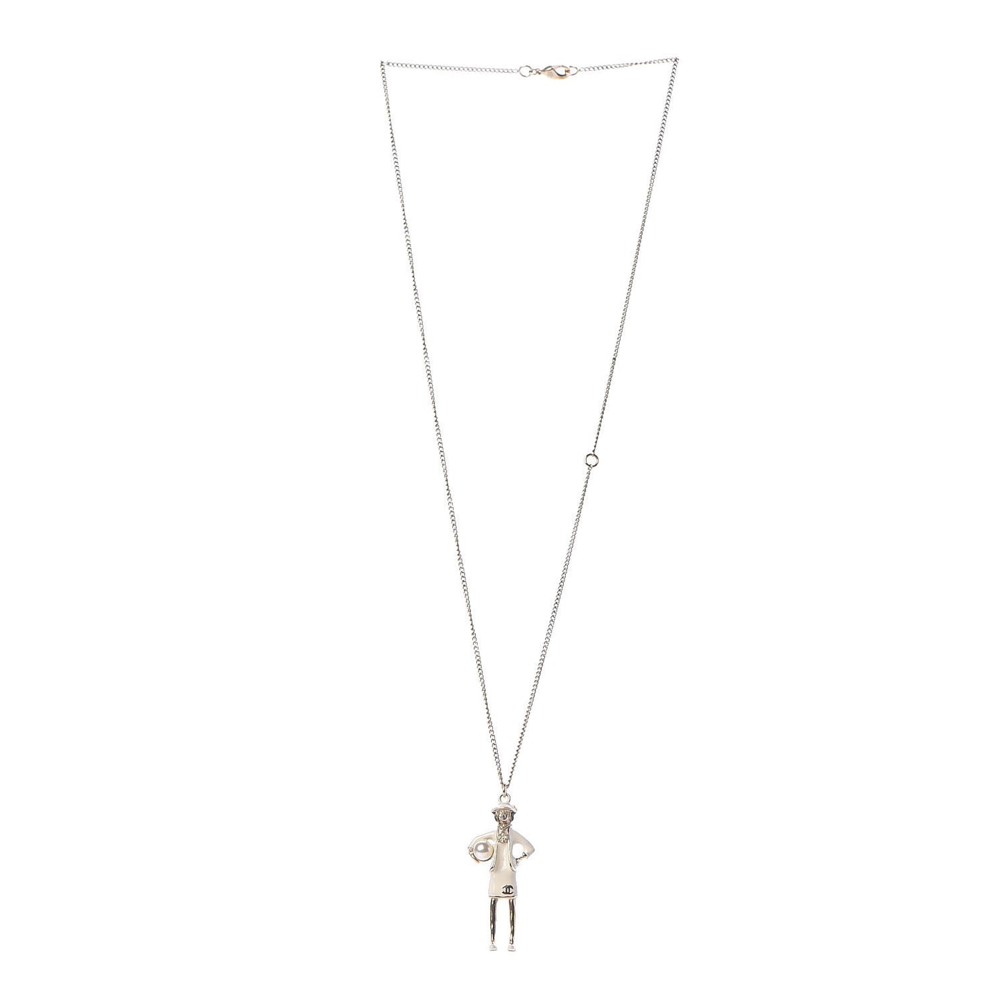 Enamel Pearl Coco CC Pendant Necklace Gold
