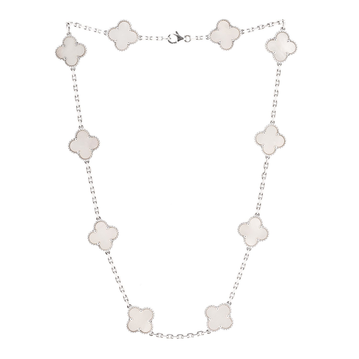 Van Cleef & Arpels 18K White Gold Mother of Pearl 10 Motifs Vintage Alhambra Necklace 3 of 5