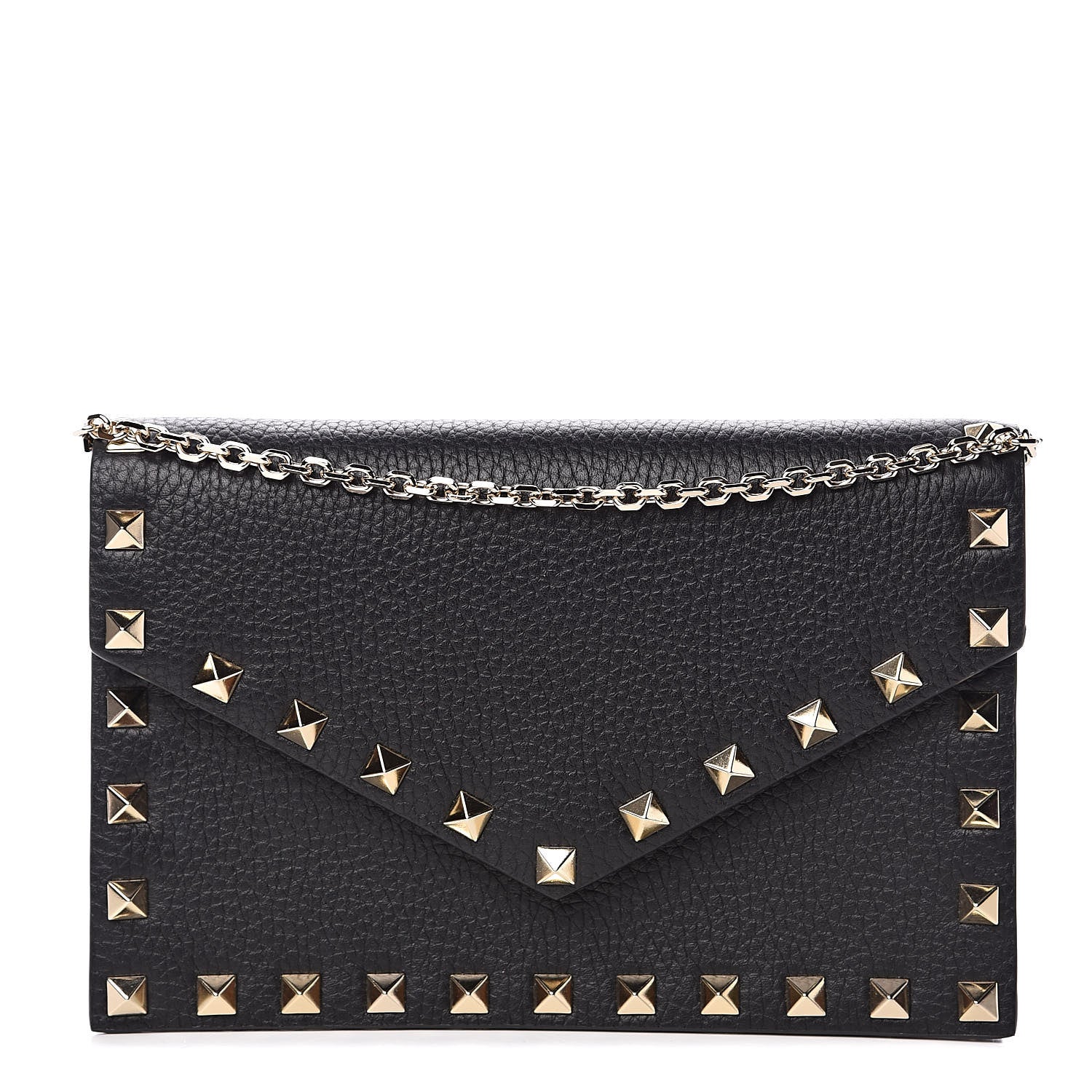 Valentino Garavani Pebbled Calfskin Rockstud Envelope Wallet on Chain Black 1 of 10