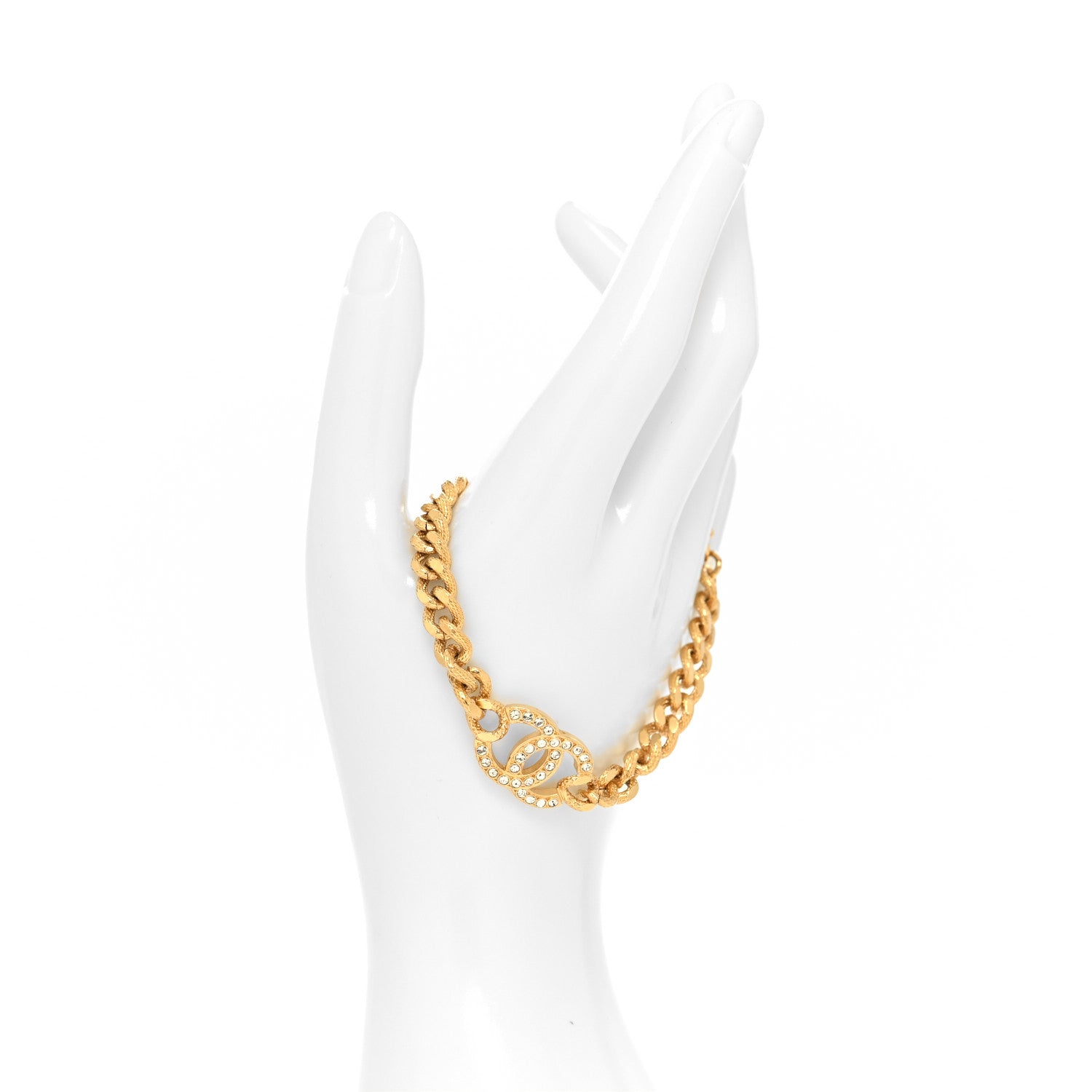 Chanel Crystal CC Chain Link Bracelet Gold 2 of 5
