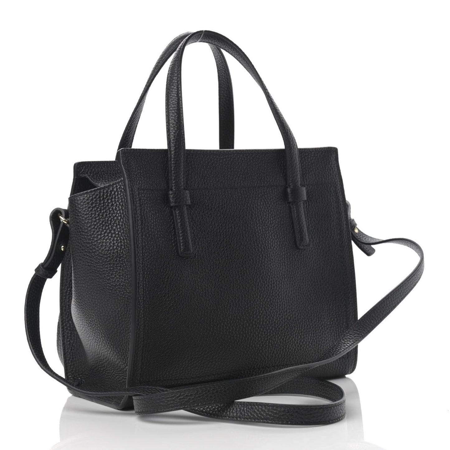 Hammered Calfskin Double Handle Small Amy Tote Black