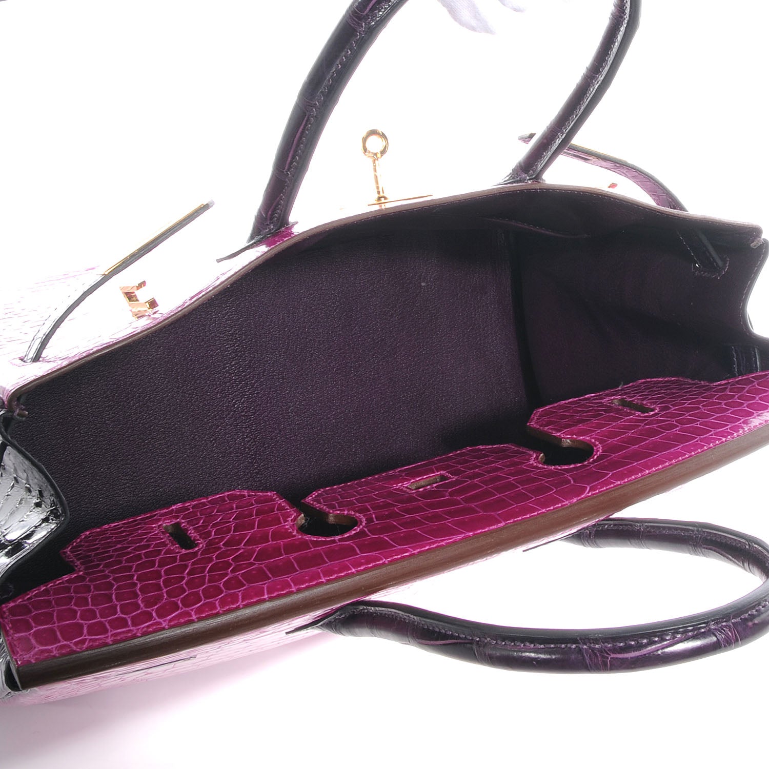 Hermes Shiny Porosus Crocodile Bi-Color Horseshoe Birkin 35 Rose Scheherazade/Amethyst 6 of 10