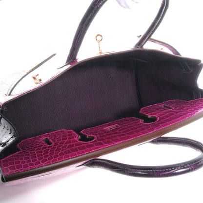 Hermes Shiny Porosus Crocodile Bi-Color Horseshoe Birkin 35 Rose Scheherazade/Amethyst 6 of 10