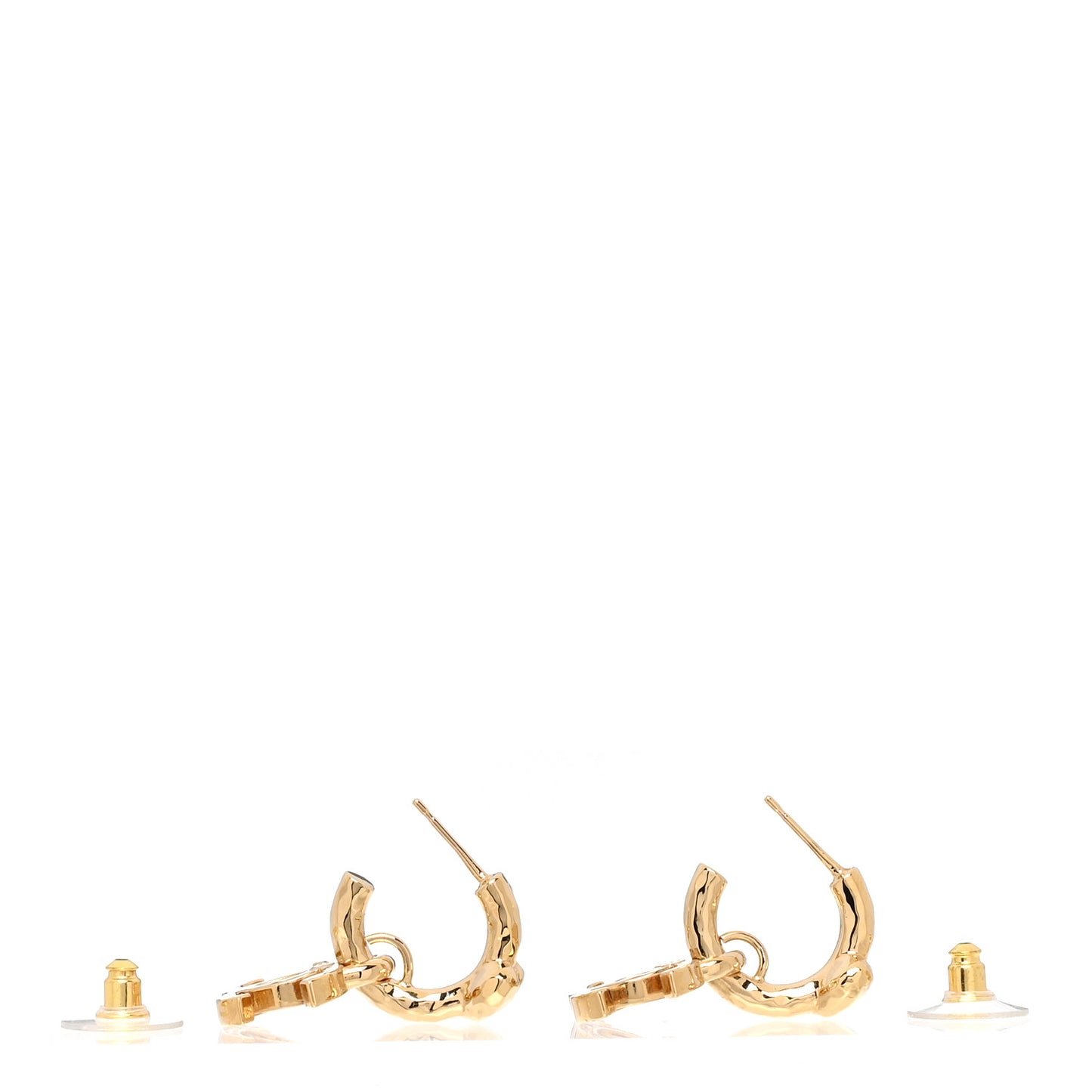 Metal Crystal CC Heart Drop Hoop Earrings Gold