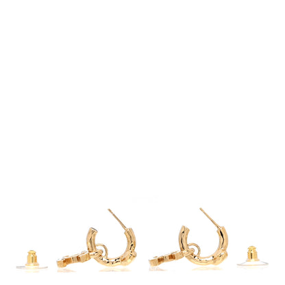Chanel Metal Crystal CC Heart Drop Hoop Earrings Gold 3 of 5