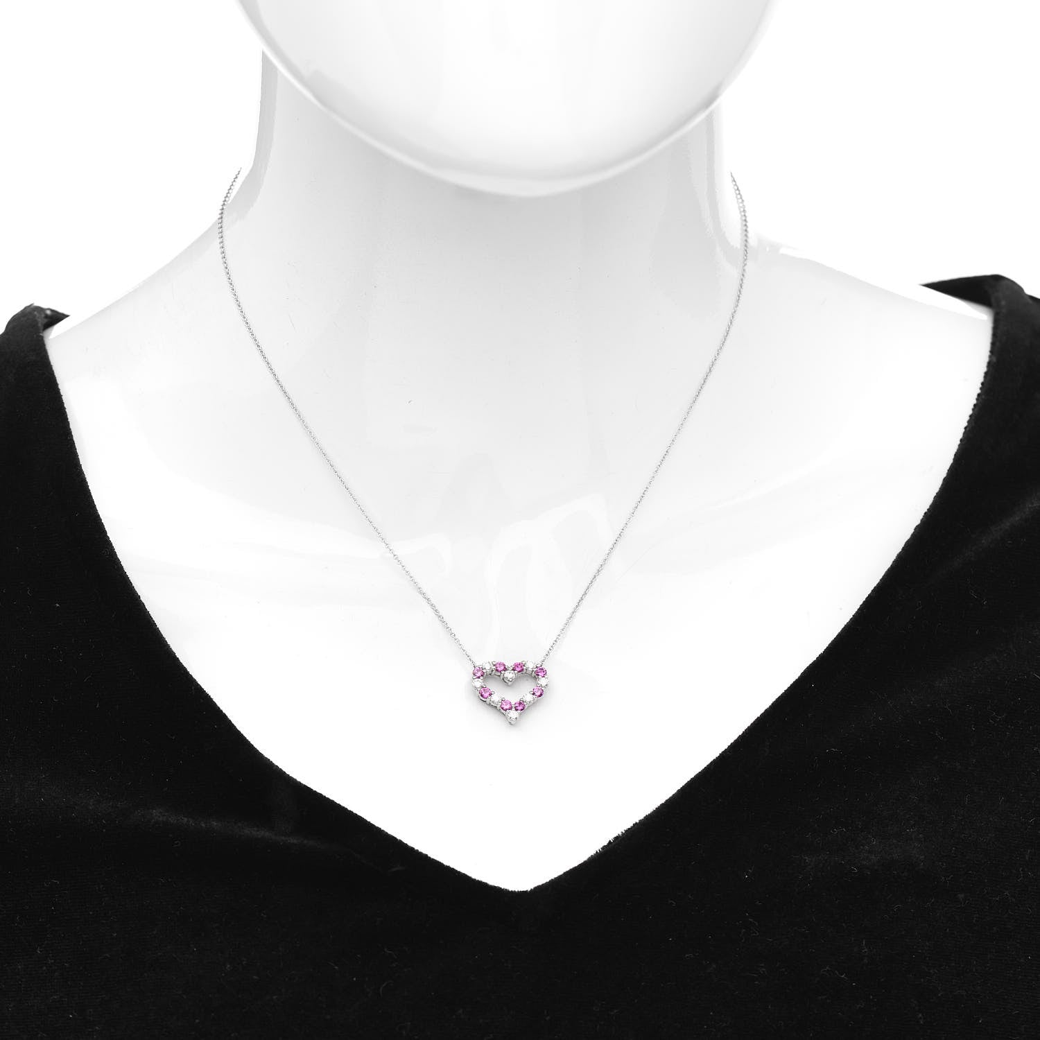 Tiffany Platinum Diamond Pink Sapphire Heart Pendant Necklace 2 of 5