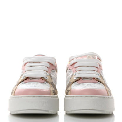 Louis Vuitton Monogram Embossed Calfskin Damier Azur Time Out Sneakers 36 Rose Clair Pink 2 of 9