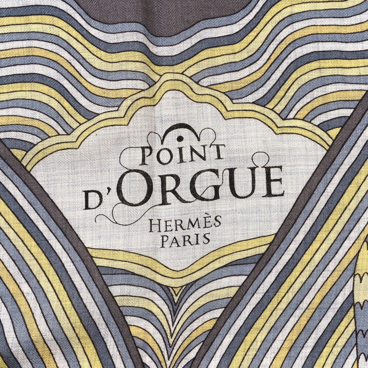 Hermes Cashmere Silk Point D'Orgue Scarf 140 Gris Chine Jaune Black 2 of 3