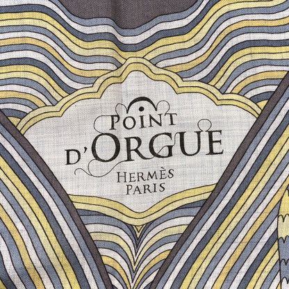 Hermes Cashmere Silk Point D'Orgue Scarf 140 Gris Chine Jaune Black 2 of 3