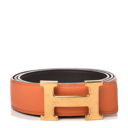 Hermes Togo Box 32mm H Belt 95 Orange Chocolate 1 of 7