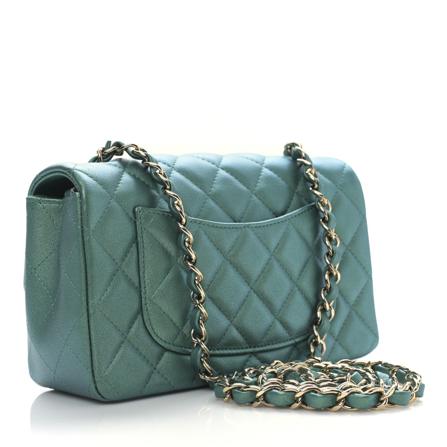 Chanel Iridescent Calfskin Quilted Mini Rectangular Flap Green 3 of 9