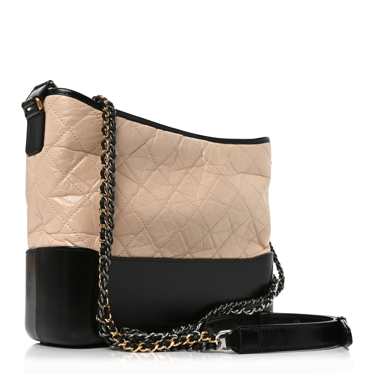 Chanel Aged Calfskin Quilted Medium Gabrielle Hobo Beige Black 3 of 10