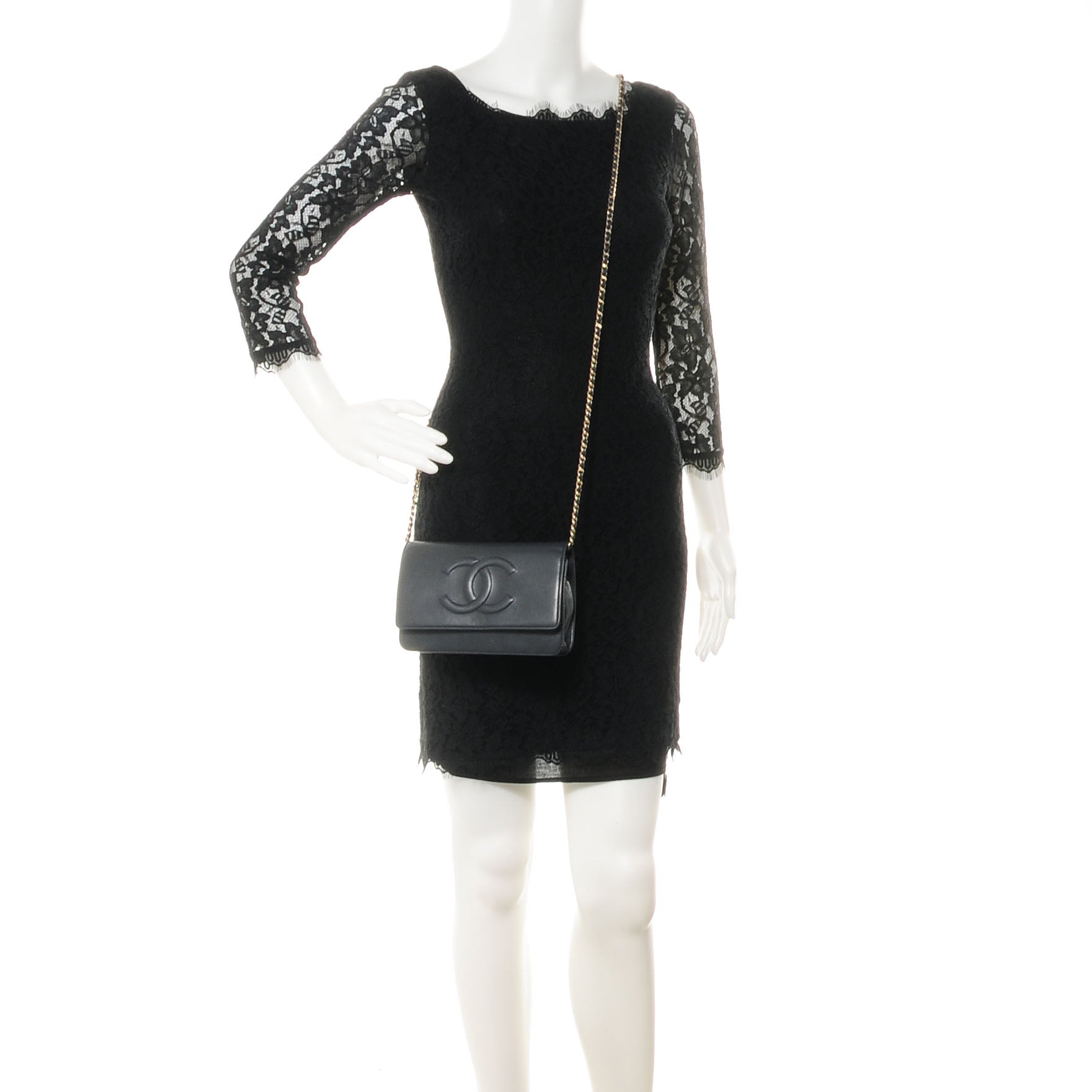 Chanel Lambskin Timeless CC Wallet on Chain WOC Gray 2 of 8