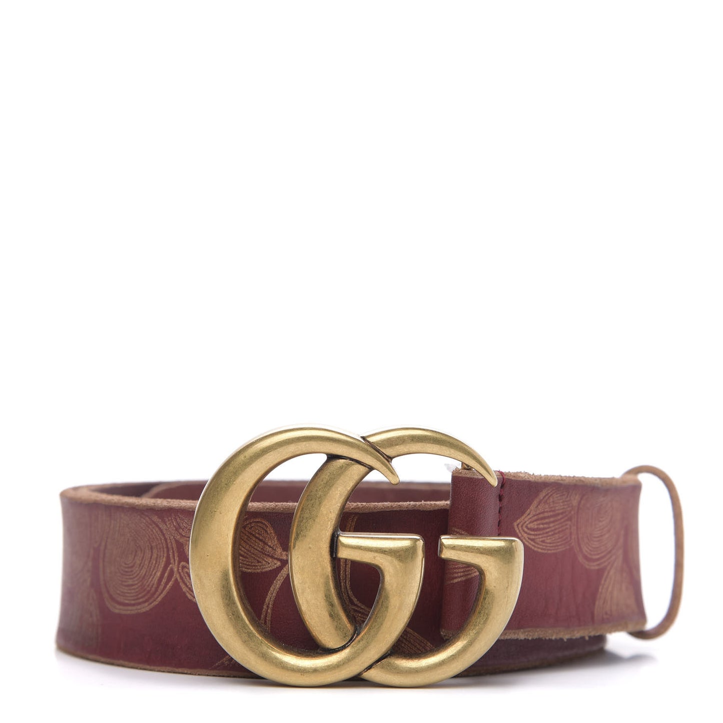 Faded Calfskin Leaf Print Double G 40mm Belt 100 40 Hibiscus Red Gold