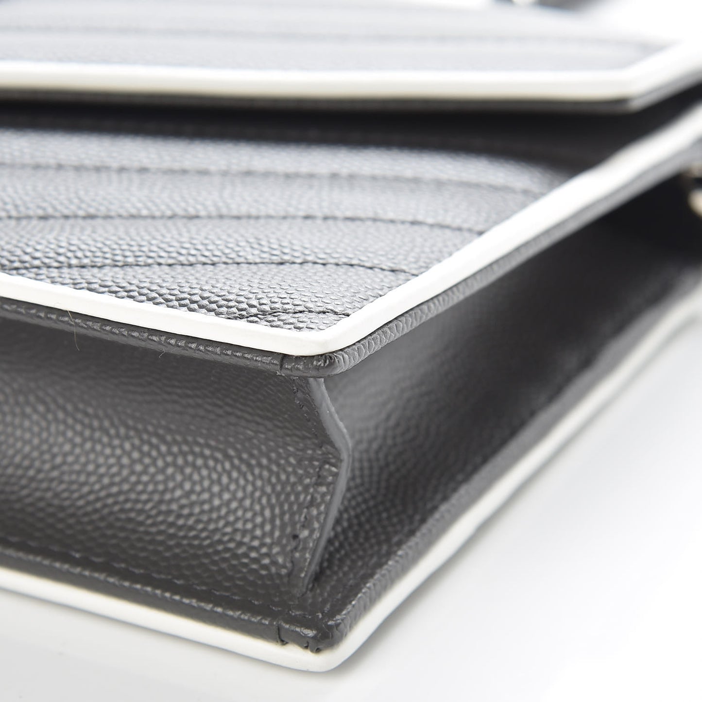 Grain De Poudre Matelasse Chevron Monogram Chain Wallet Asphalt White