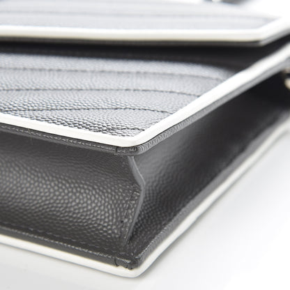Saint Laurent Grain De Poudre Matelasse Chevron Monogram Chain Wallet Asphalt White 8 of 9