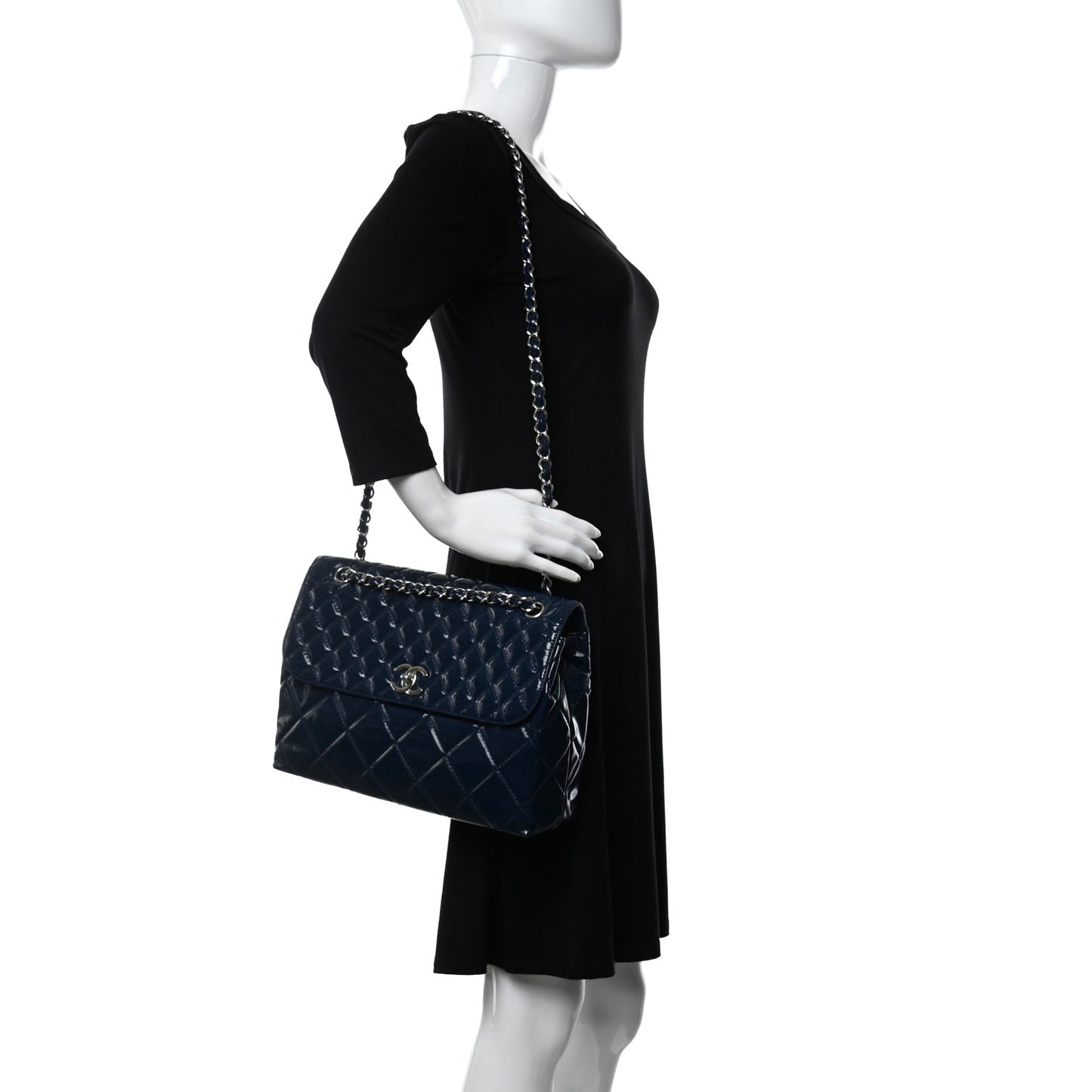 Vinyl Quilted In the Business Flap Bag Navy Blue