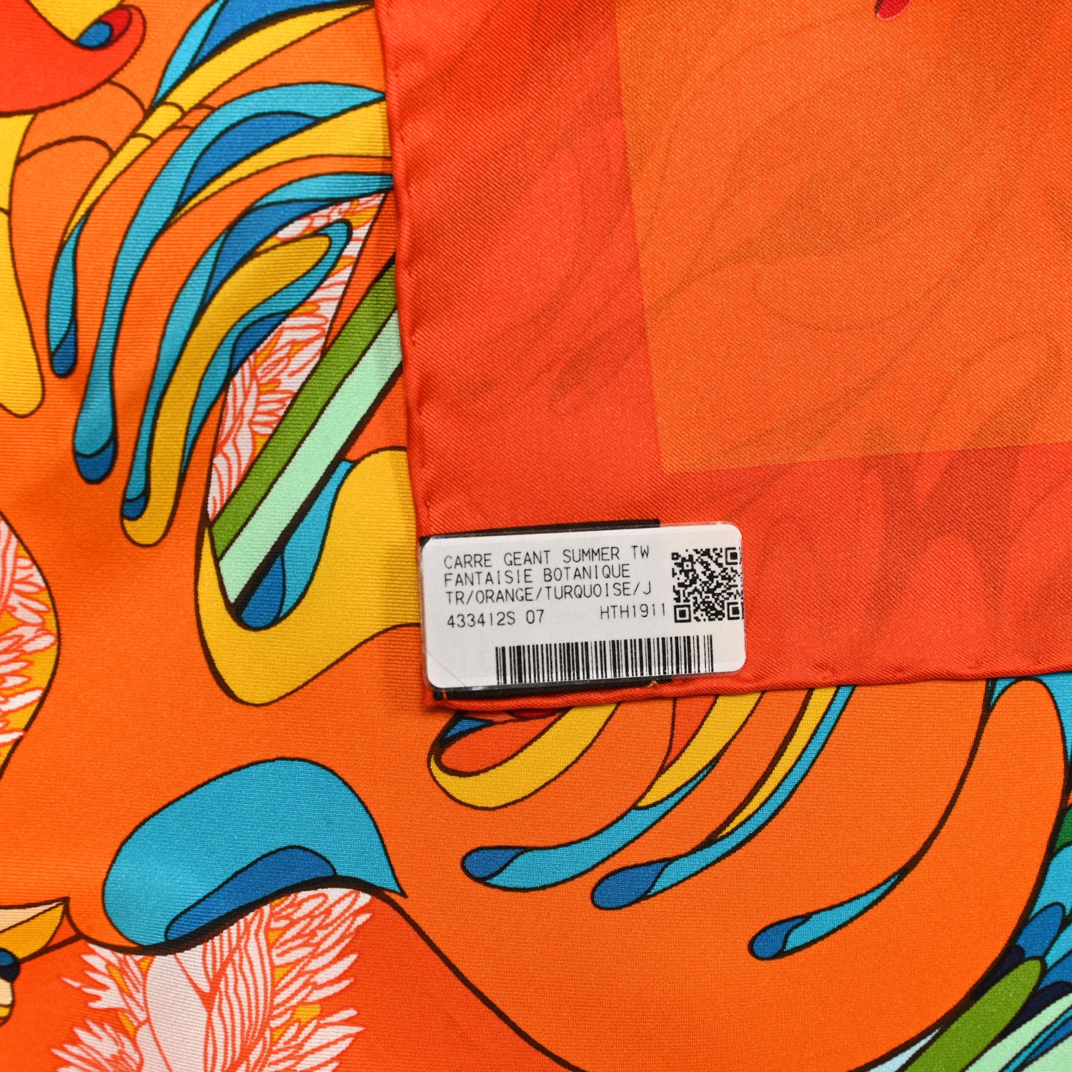 Hermes Silk Fantaisie Botanique Shawl 140 Orange Turquoise 4 of 5