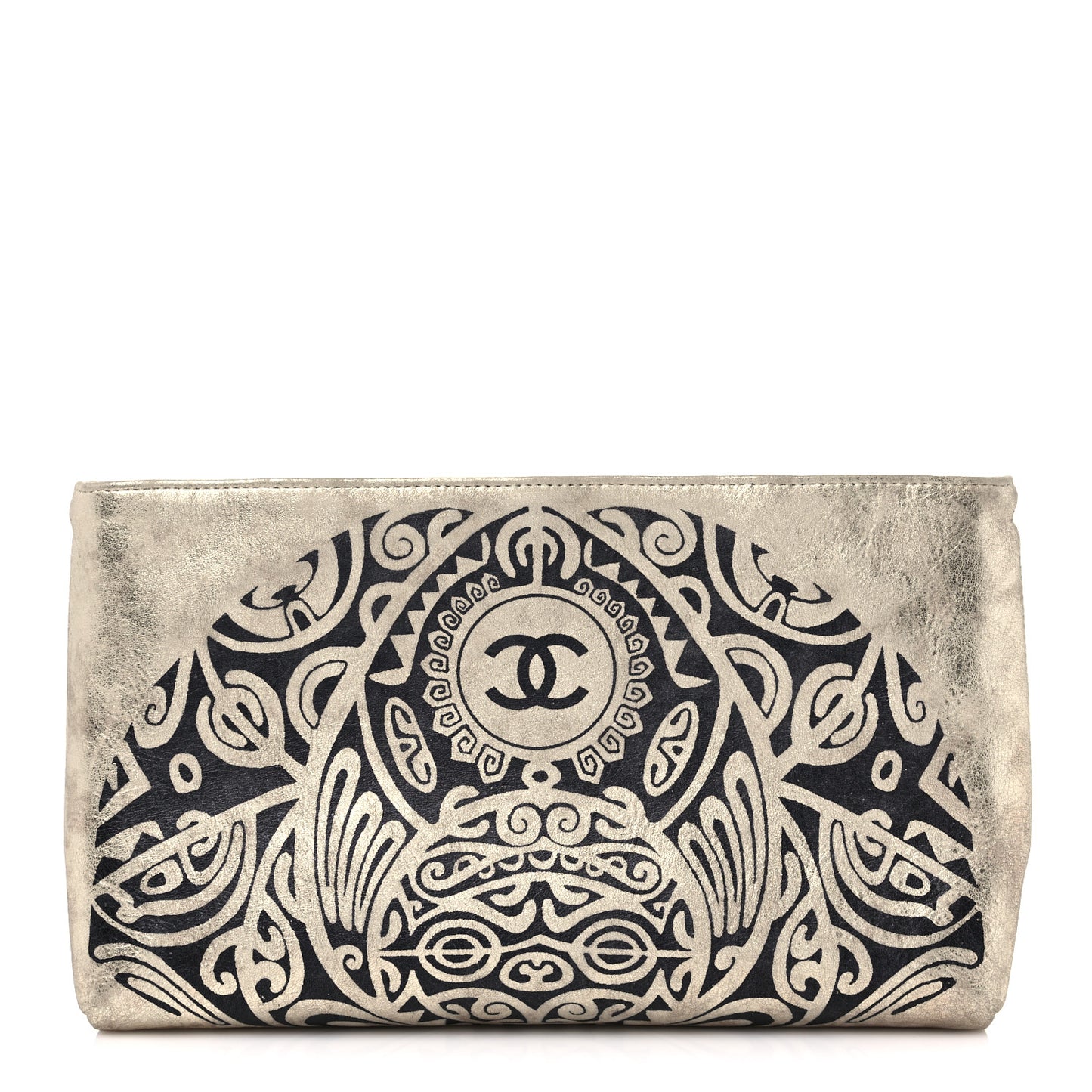 Metallic Lambskin Print Clutch Gold