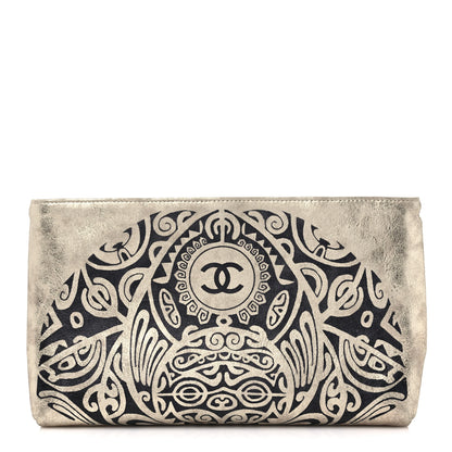 Chanel Metallic Lambskin Print Clutch Gold 1 of 10