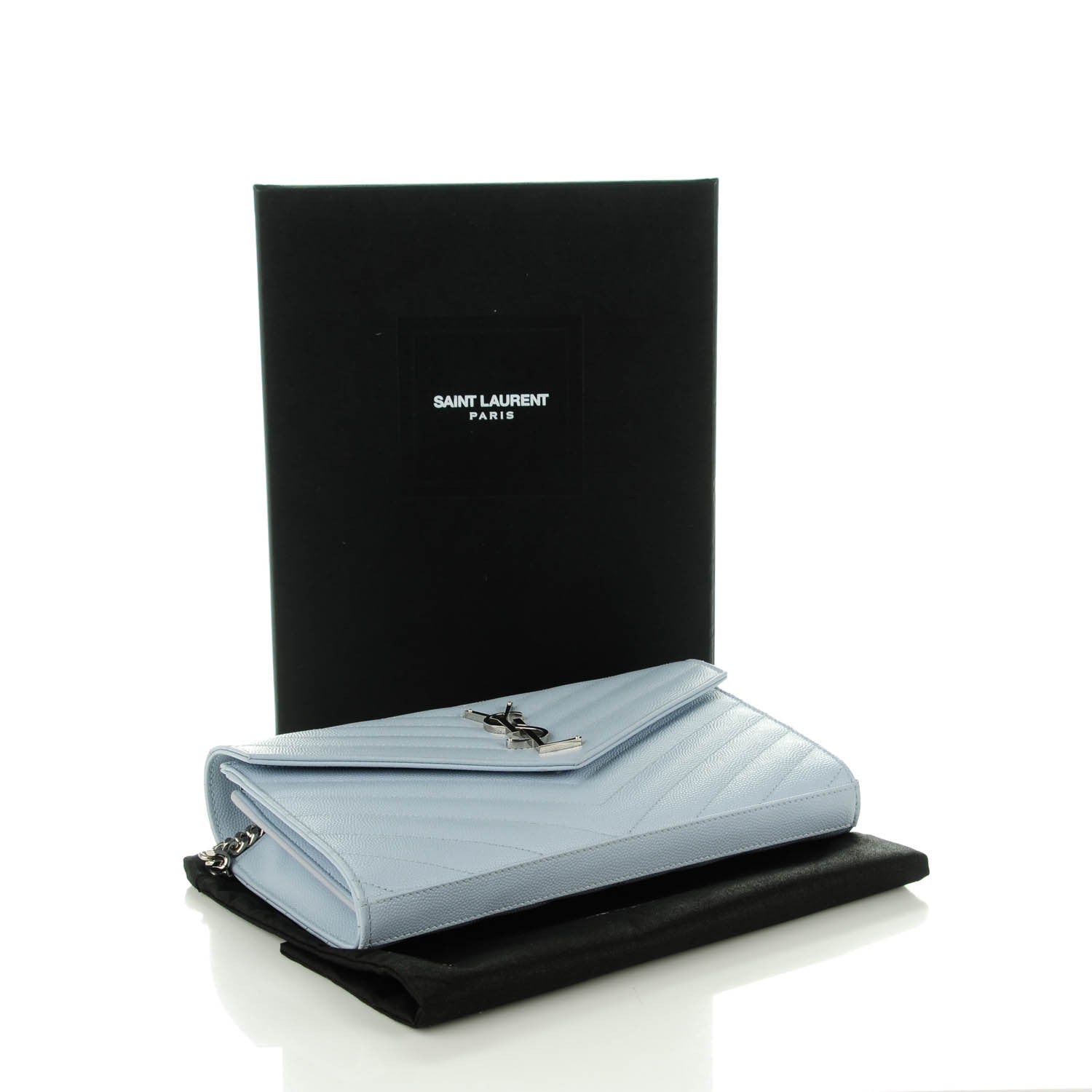 Saint Laurent Grain De Poudre Matelasse Monogram Chain Wallet Sky Blue 4 of 7