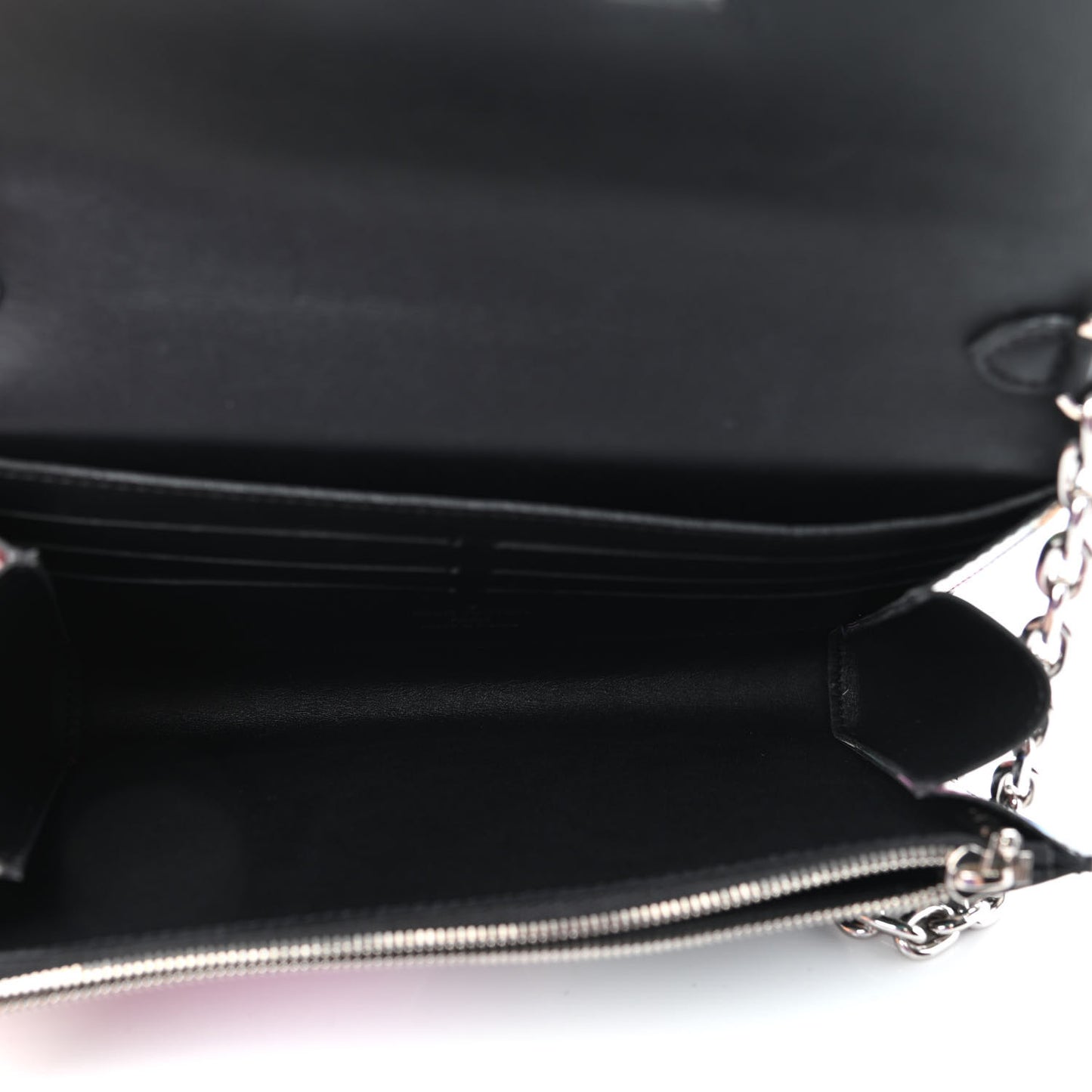 Calfskin Splash Print Twist Chain Wallet Black