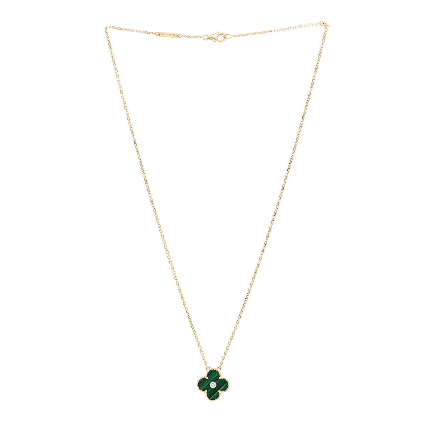 18K Yellow Gold Diamond Malachite Vintage Alhambra Pendant Necklace