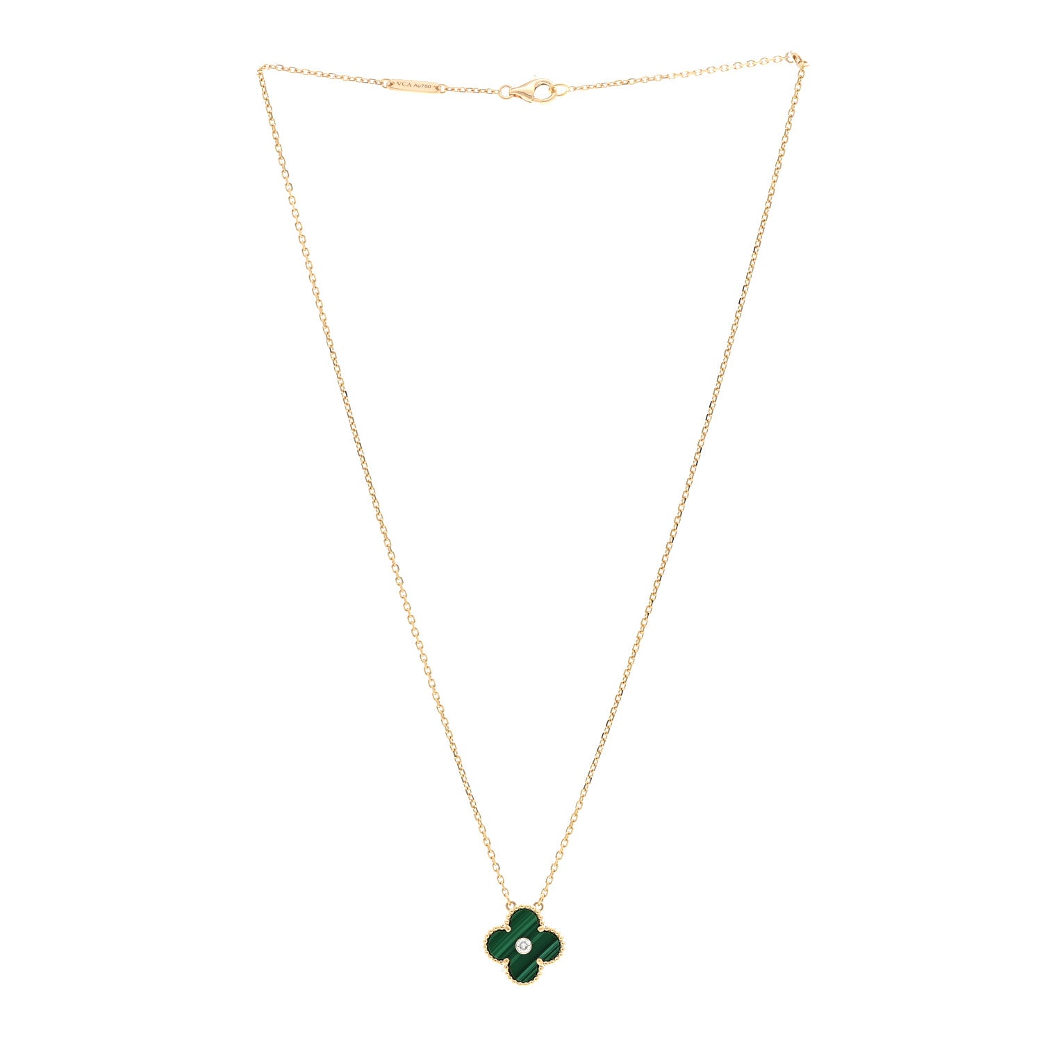 Van Cleef & Arpels 18K Yellow Gold Diamond Malachite Vintage Alhambra Pendant Necklace 3 of 6