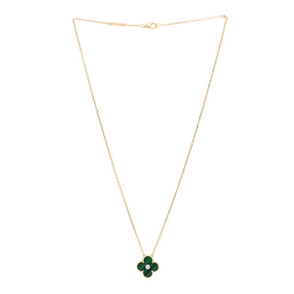 Van Cleef & Arpels 18K Yellow Gold Diamond Malachite Vintage Alhambra Pendant Necklace 3 of 6