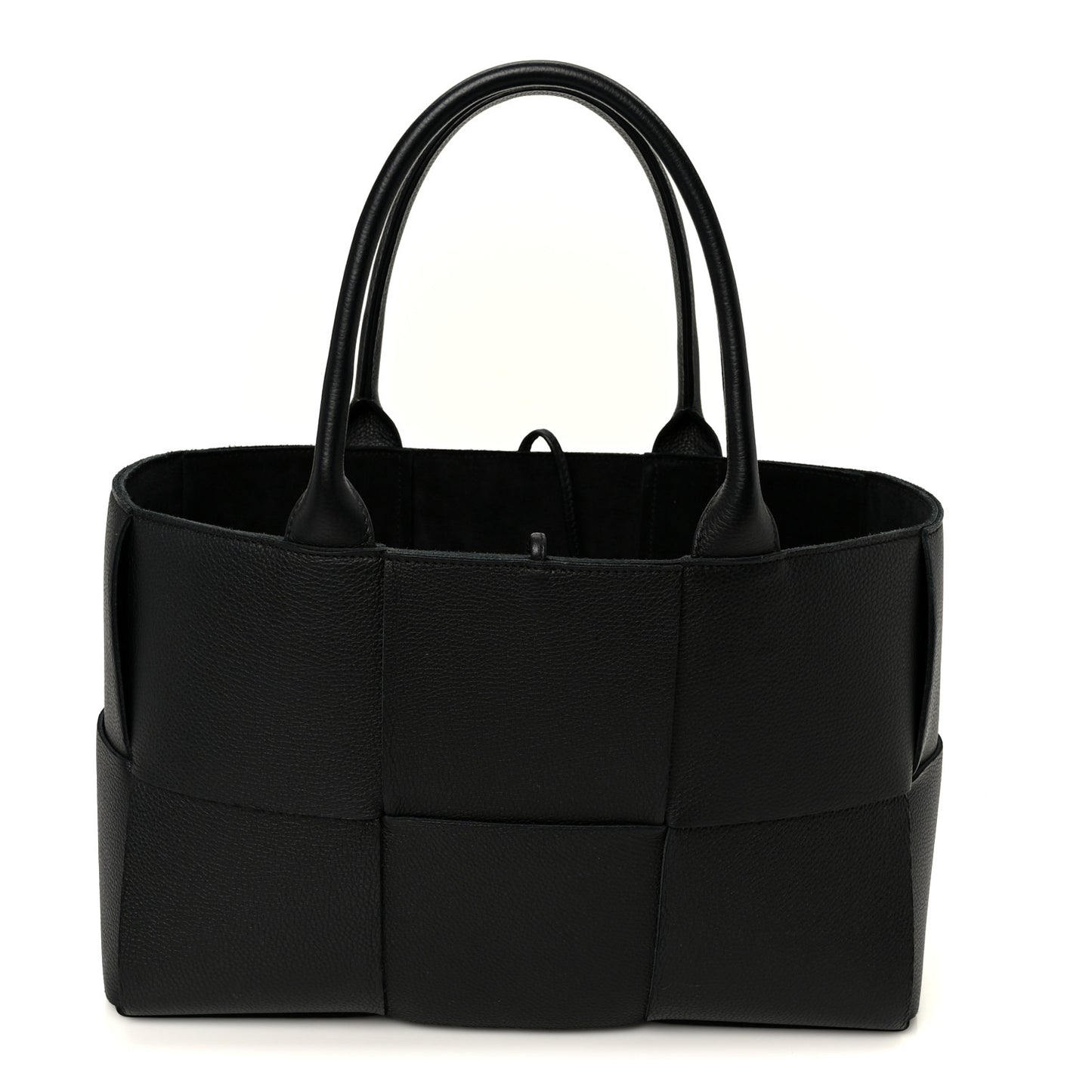 Grained Calfskin Intrecciato Small Arco Tote Black