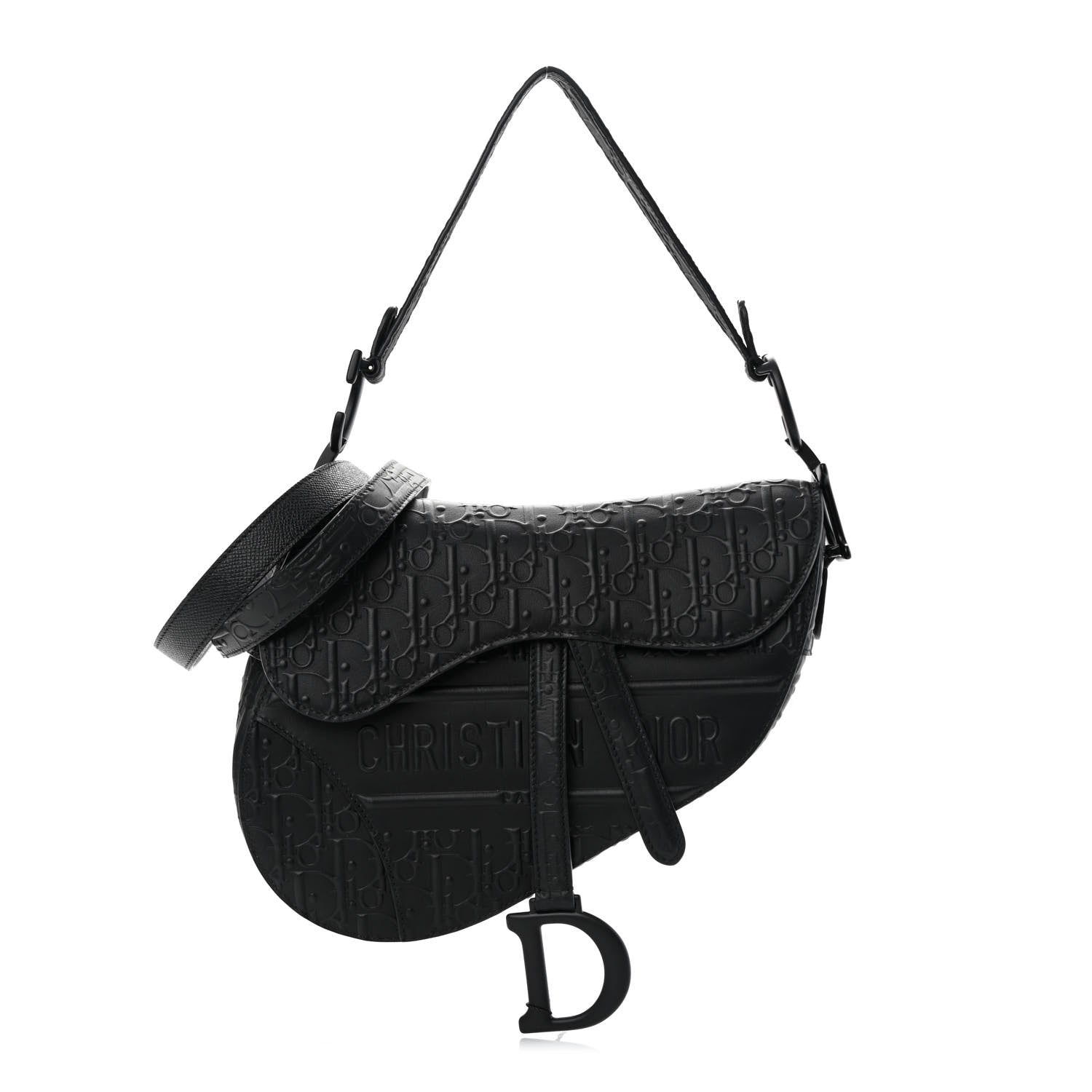 Christian Dior Calfskin Embossed Oblique Saddle Bag With Strap Black 1 of 12