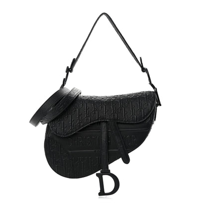 Christian Dior Calfskin Embossed Oblique Saddle Bag With Strap Black 1 of 12