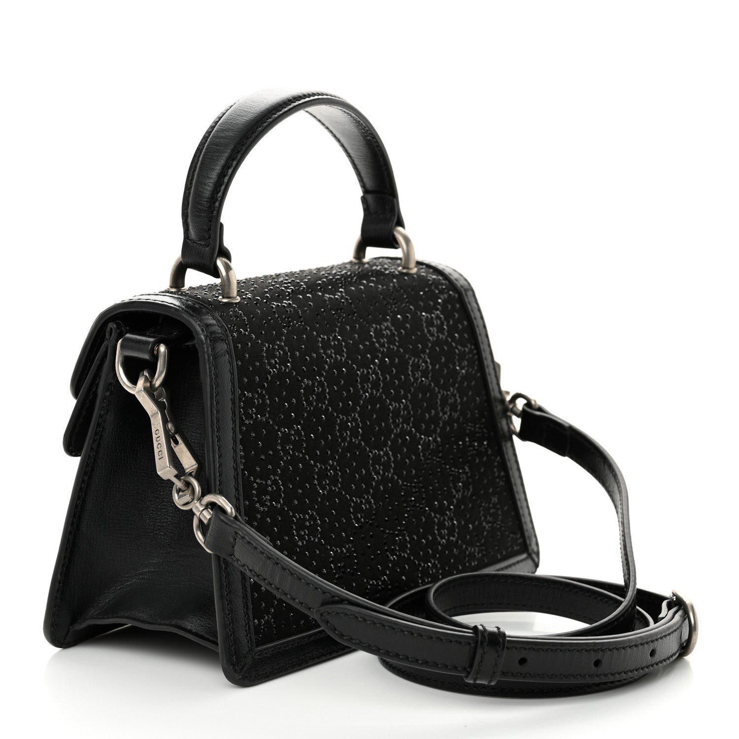 Gucci Satin Crystal GG Monogram Mini Dionysus Top Handle Bag Black
