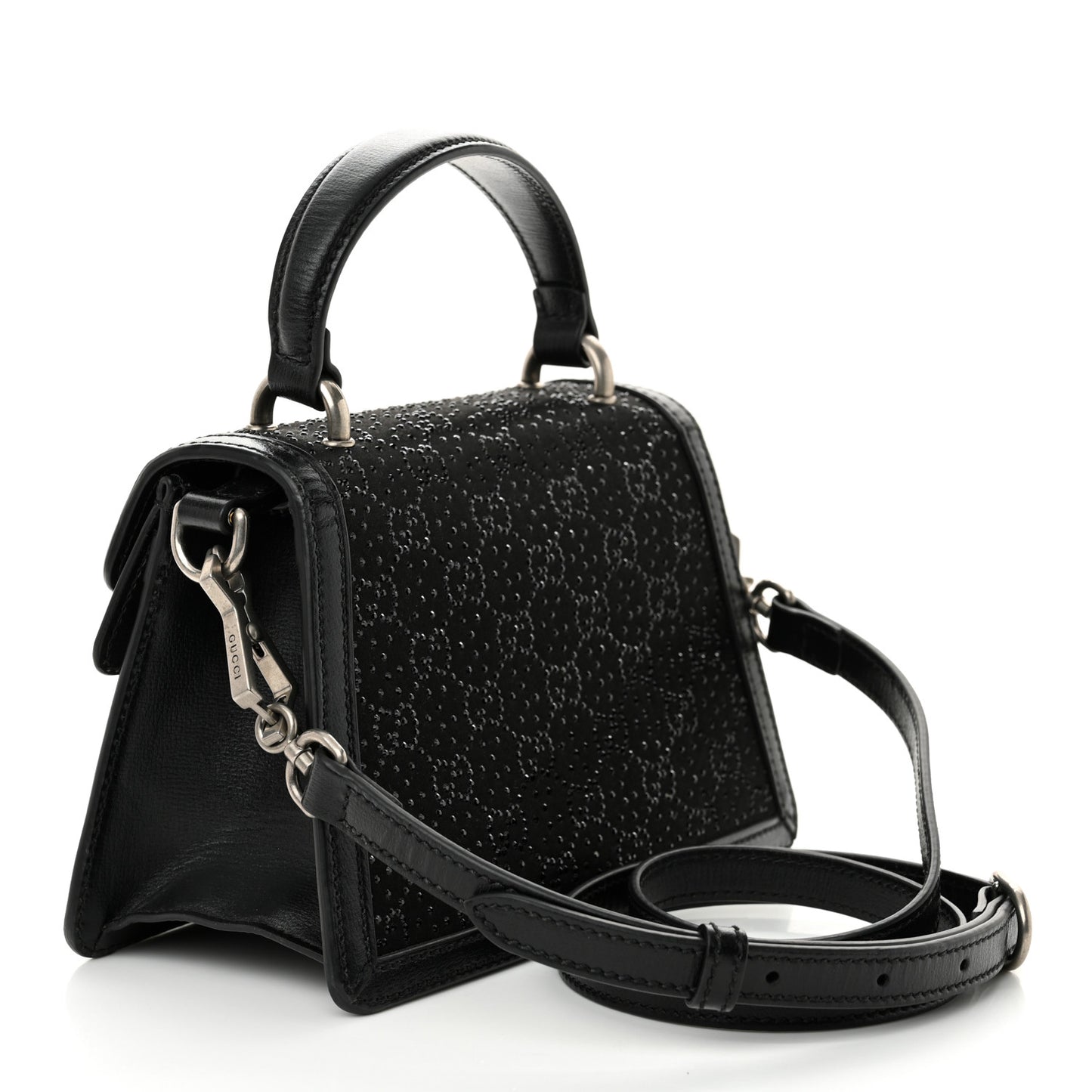 Satin Crystal GG Monogram Mini Dionysus Top Handle Bag Black