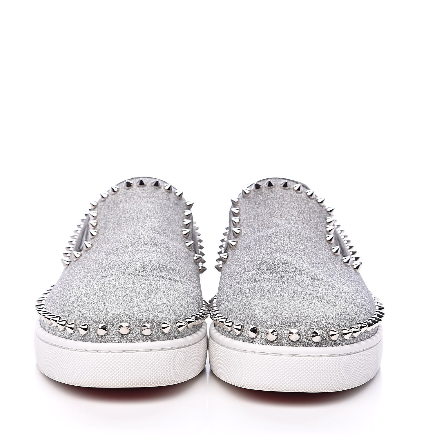 Christian Louboutin Calfskin Spikes Pik Boat Glitter Sneakers 42 Silver 2 of 9