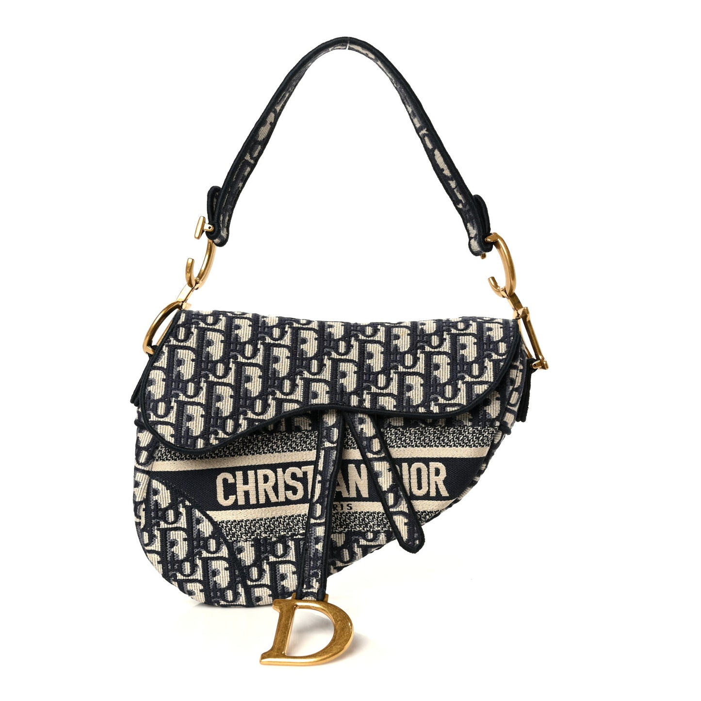 Oblique Embroidered Saddle Bag Blue