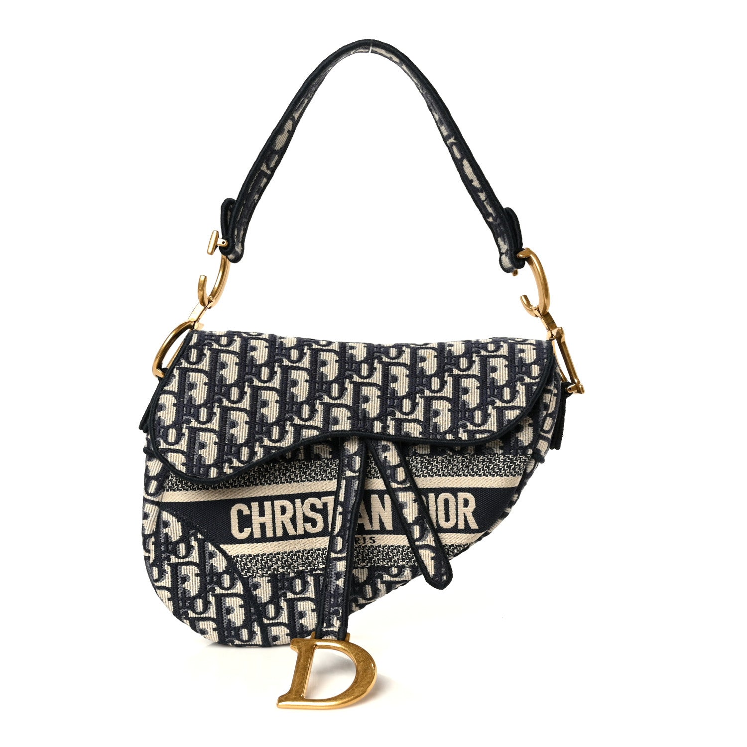 Christian Dior Oblique Embroidered Saddle Bag Blue 1 of 10
