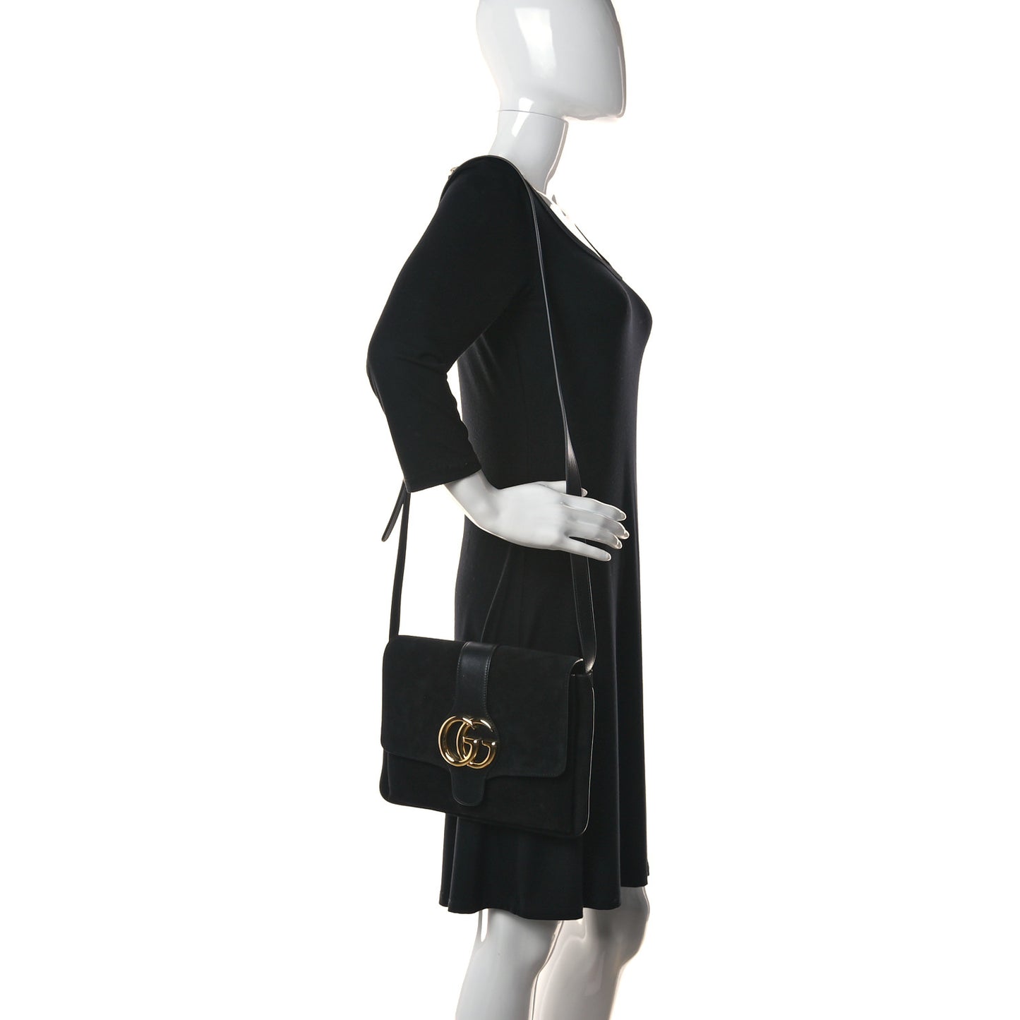 Suede Medium Arli Flap Shoulder Bag Black