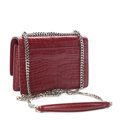Saint Laurent Calfskin Crocodile Embossed Monogram Sunset Chain Wallet Palissandre 3 of 11