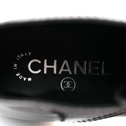 Chanel Crumpled Calfskin CC Lace Up Boots 37 Grey Black 6 of 9